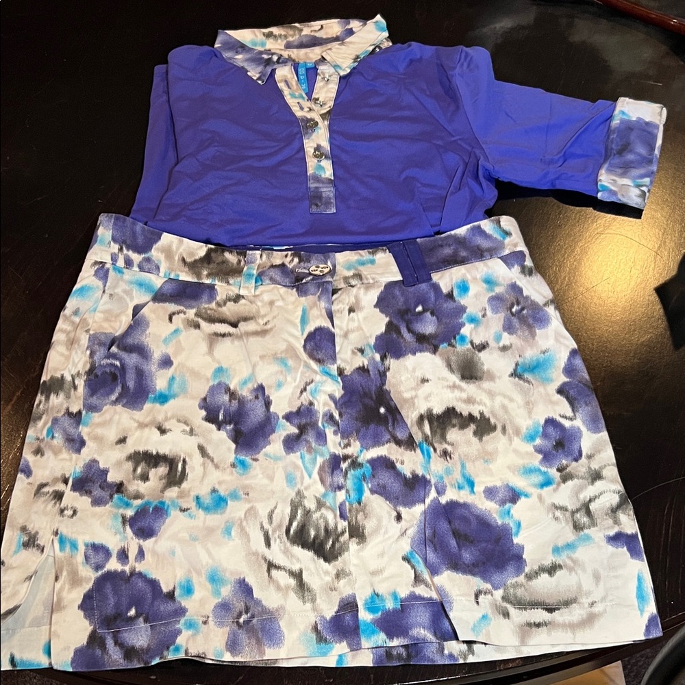 GG Blue - Vibrant Blue and White Matching Golf Outfit Shirt and Skirt